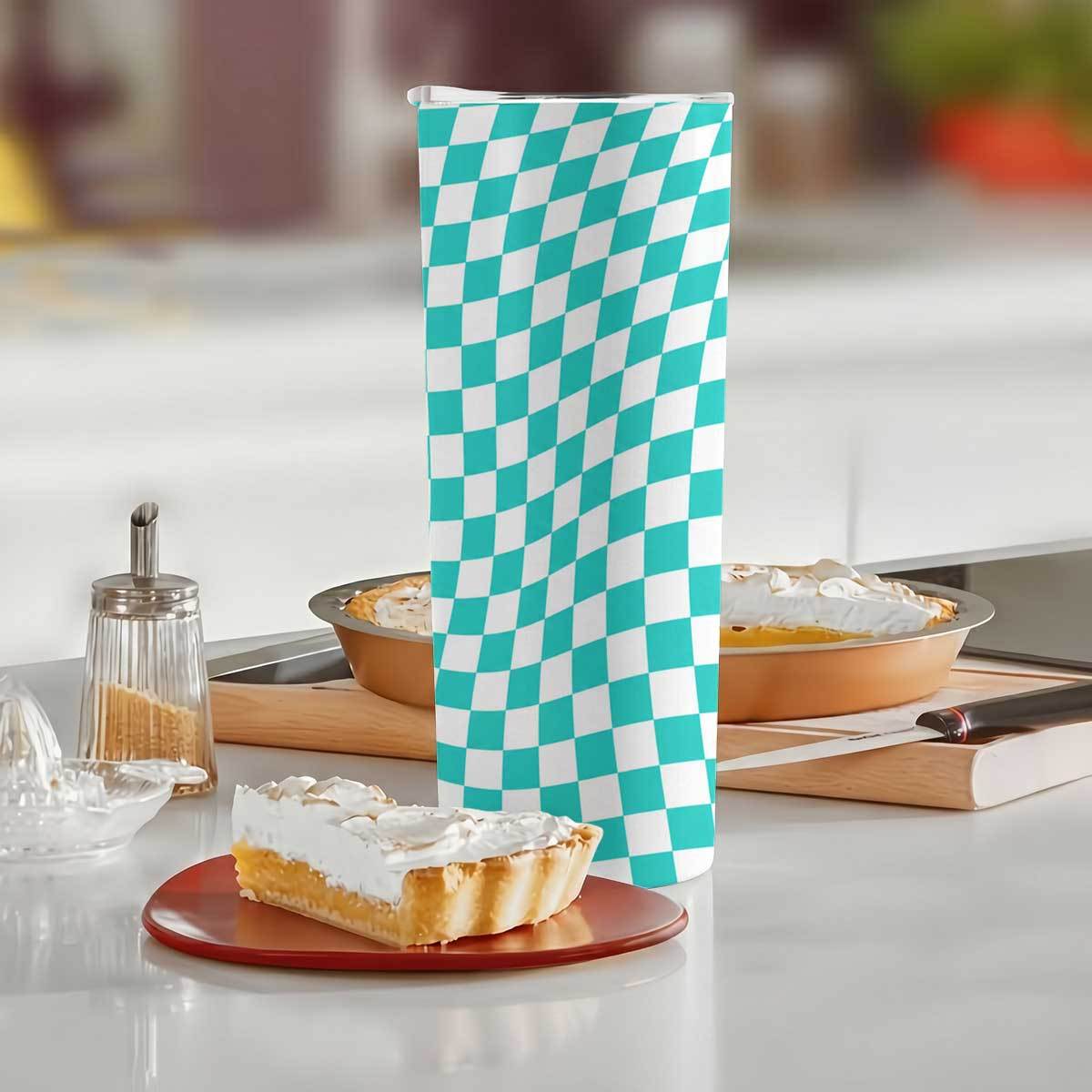 1pc 20oz Teal And White Checke - огляд і ціна Tumbler 20Oz White